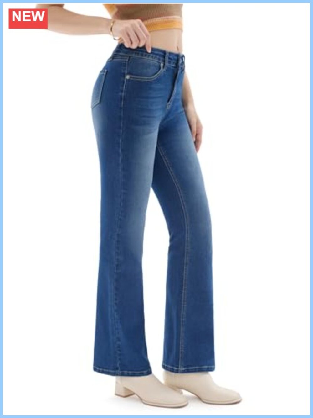 Petite High Waisted Stretch Flare Jeans Bootcut Denim Pants